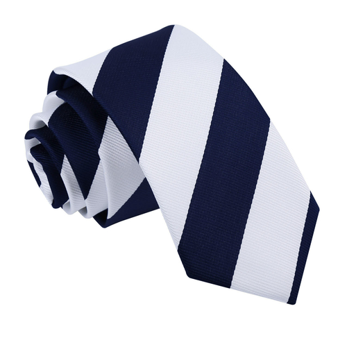 Striped Slim Tie - Navy & White