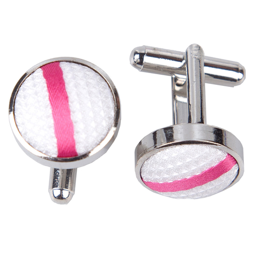 Single Stripe Cufflinks - Ivory & Hot Pink