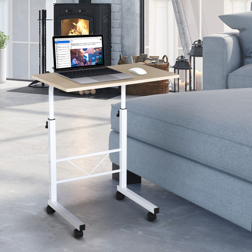 HOMCOM C-Shaped Mobile Sofa Side Table Home Rolling Laptop Desk Cart