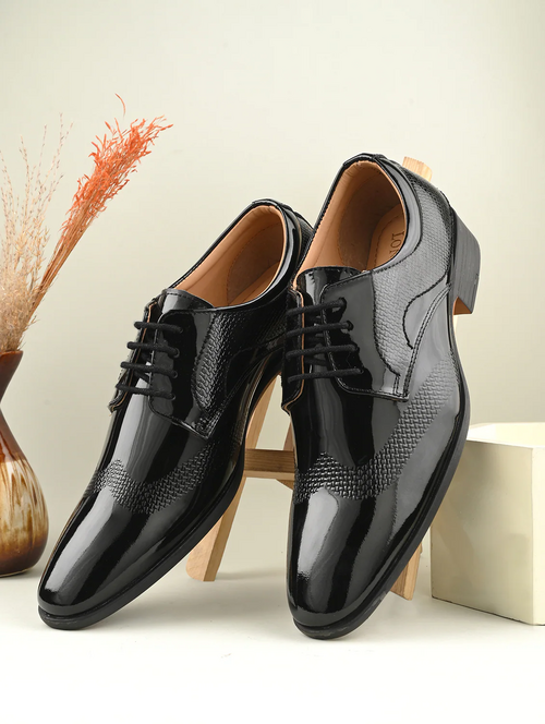 Black Leather Laceup Derbies (Size-UK-7) (Color-BLACK)