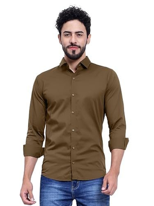 Solid Regular Fit Cotton Casual Shirt with Spread Collar & Full