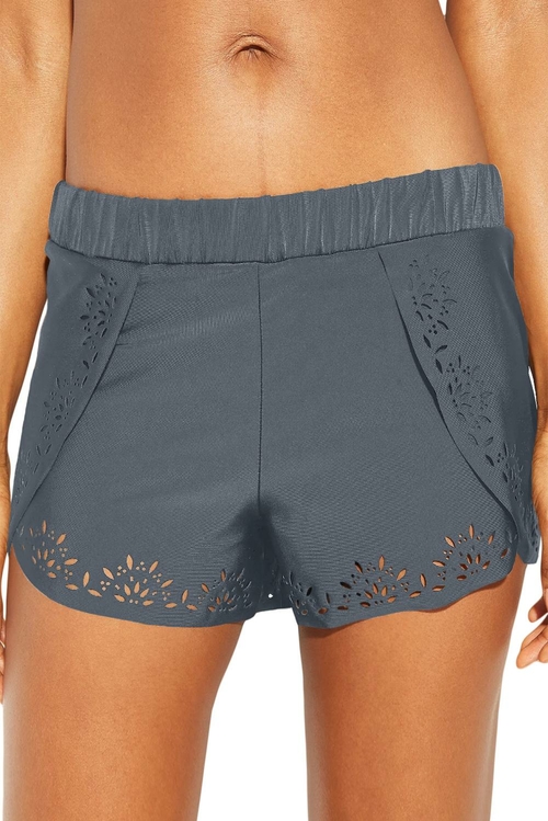 Gray Laser Cut Swim Shorts