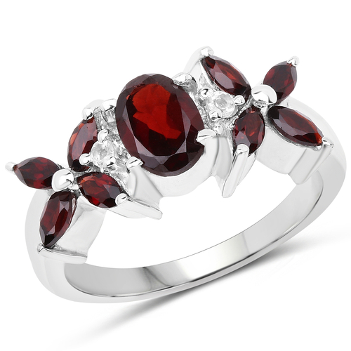 1.85 Carat Genuine Garnet and White Topaz .925 Sterling Silver Ring