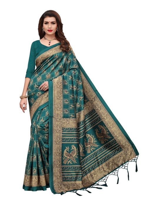 Generic Women's Silk Saree(Green, 5.5-6mtrs)