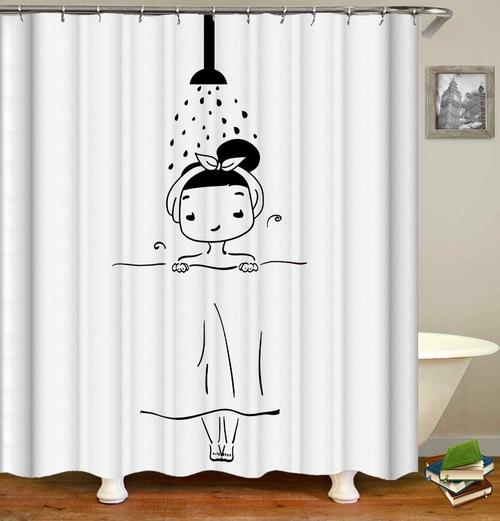 Showering Girl Black And White Drawing Shower Curtain