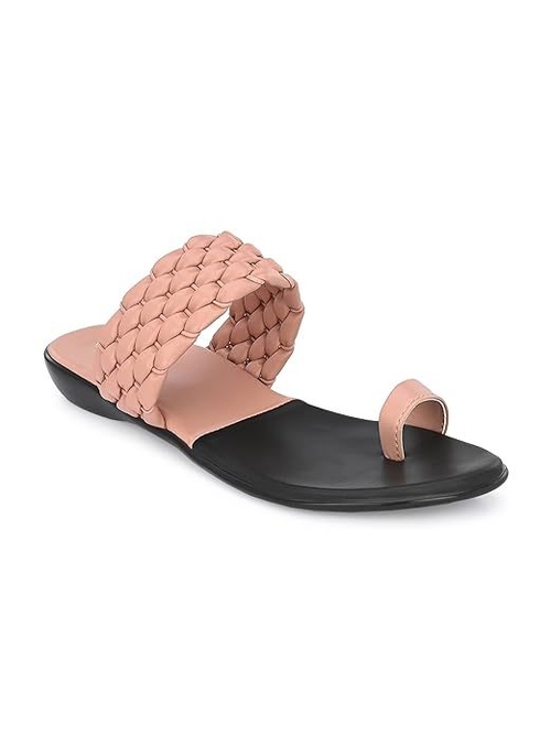 Women's Slipon Back Open Ring Toe Upper Piped Braided Design Round Toe