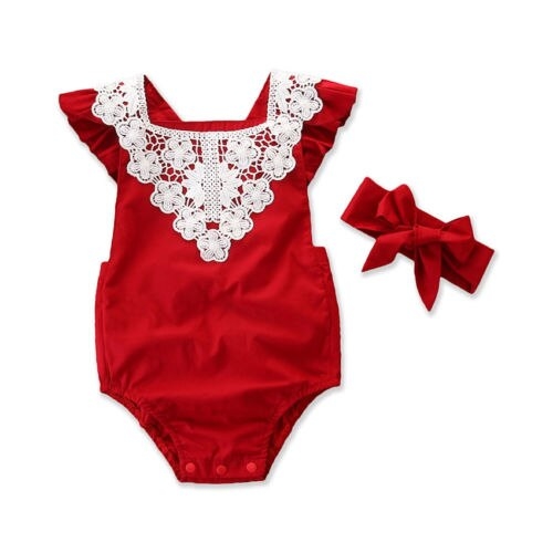 Newborn Baby Girl Floral Lace Bodysuit Jumpsuit