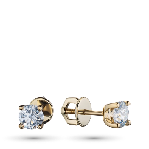 14K Yellow Gold Earring Studs with 2 Round-Cut Lab-Created Diamonds