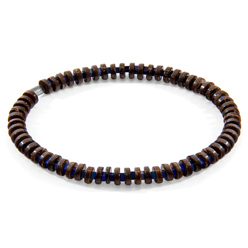 Blue Agate, Brown Coconut Shell Adam Silver and Stone SKINNY Bracelet