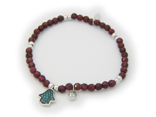 Fronay 212311G Garnets & Hamsa Sterling Silver Bracelet