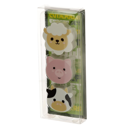 Cutiemals Farm 3 Piece Eraser Set