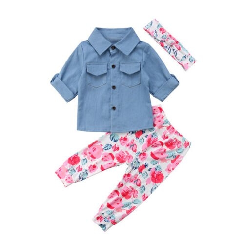 Toddler Kids Baby Girls Denim Long sleeve Single