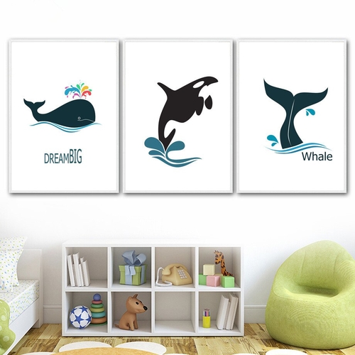 Cartoon Blue Whale Dream Quotes Wall Art