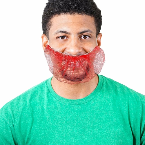 100 Pack of Disposable Soft Nylon Beard Covers 18". Red Beard Guards.