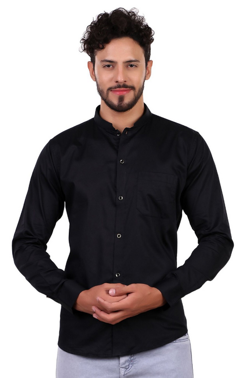 Men Classic Mandarin Collar Solid Cotton Slim Fit Casual Shirt (Color