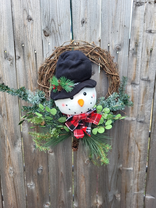 Main Snowman and Greenery Wreath image