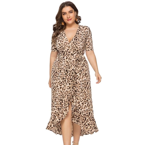  Women Fashion Plus Size 6XL Leopard V Neck