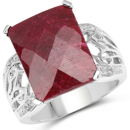 12.72 Carat Dyed Ruby & White Topaz .925 Sterling Silver Ring