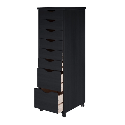 Adeptus Solid Wood 76171  6+2 Drawer Roll Cart - Black