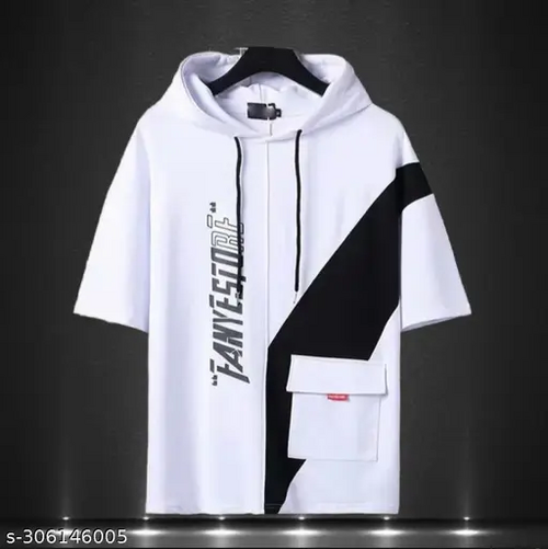 Mens Half Sleeve Hoodies Cotton Blend Tshirts