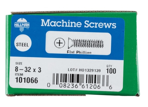 Hillman 101066 8-32 x 3 in. Phillips Flat Head Machine Screws  Zinc Pl