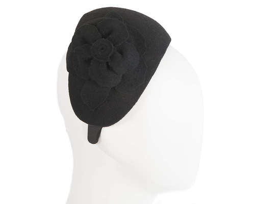 Wide black winter headband with flower