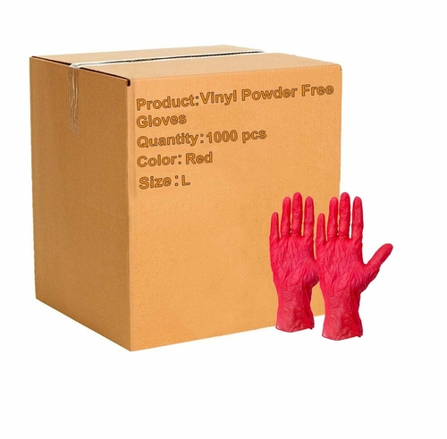 1000 Pack Red Vinyl Powder Free Gloves L size. Protective Gloves.