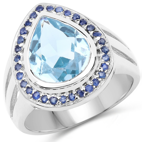 5.42 Carat Genuine Blue Topaz and Blue Sapphire .925 Sterling Silver