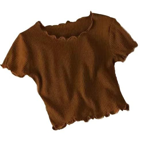 BROWN Half Sleeve top Girl's Women's Ribbed Half Sleeve Top with Round