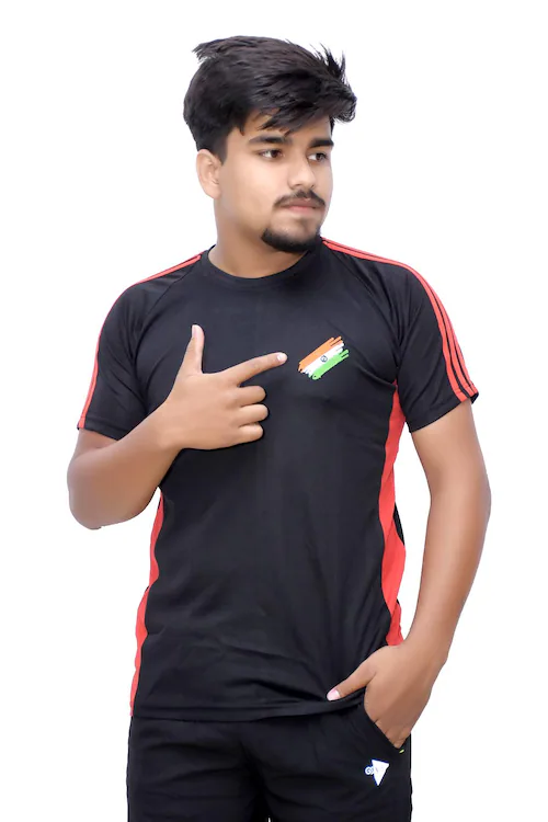 Men's T-shirt Army style half sleeves (Size-M) (Color-BLACK)