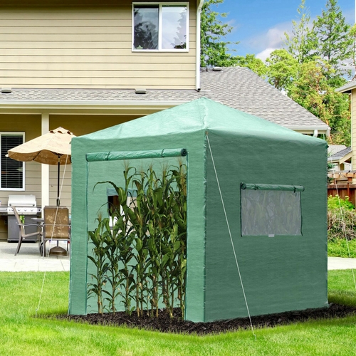 Outsunny 8' x 6' Portable Walk in Greenhouse with Roll-up Door & 2