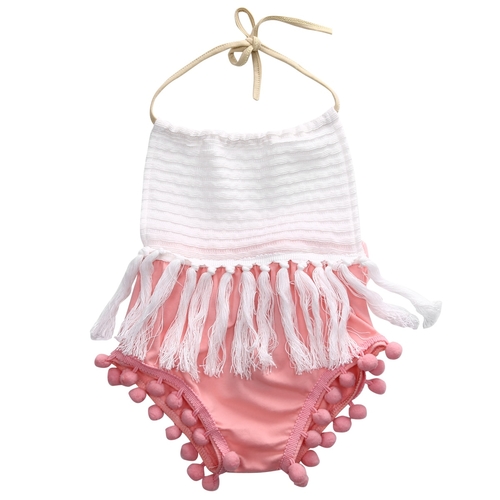 Newborn Infant Baby Girls Halter Tassel Patchwork