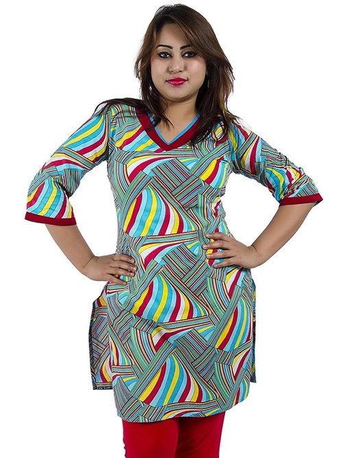 Multicolor Women’s Short Printed Cotton Kurta