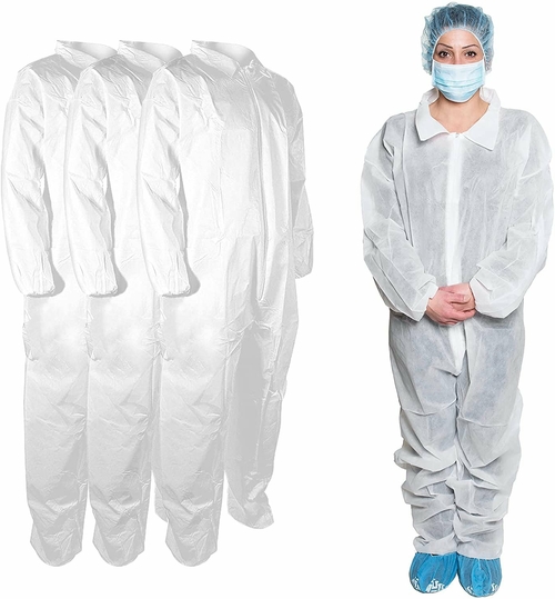 Dukal Disposable Coveralls with elastic wrist and ankle cuffs. Case of