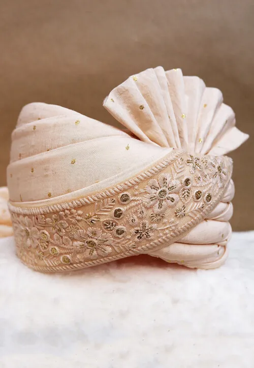 Chanderi Cotton Jacquard Turban/Pagri (Color-PEACH)