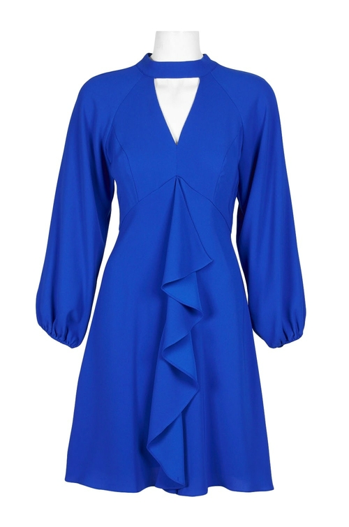 Adrianna Papell High Neck Keyhole Front Elastic Bishop Sleeve Flutter