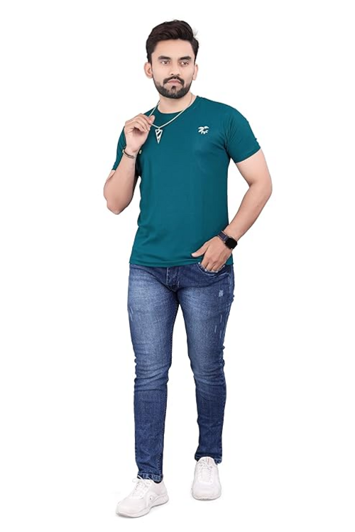 Men's Cotton Blend T-Shirt (Size-L) (Color-TEAL BLUE)
