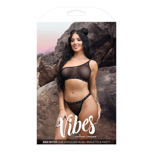 Fantasy Lingerie Vibes Bad Bitch One-Shoulder Bling Bralette & Bikini