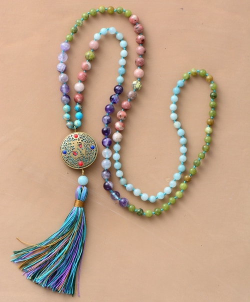 108 Beads Mala Natural Stone Nepal Charm Long