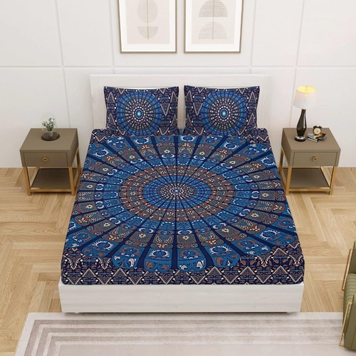 TC 100% Cotton King Size Mandala Bedsheet with Pillow Covers