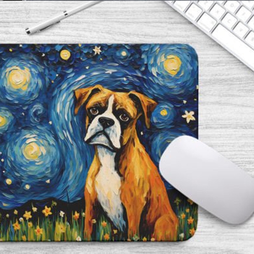 Main Starry Night Dog Boxer Non-Slip Computer Mousepad image