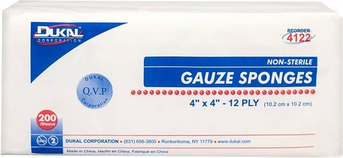 Gauze Sponges 4" x 4". Case of 2000 12-ply Gauze Dressings for Wound