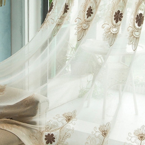 Morden Embroidery Rustic Short Kitchen Curtain