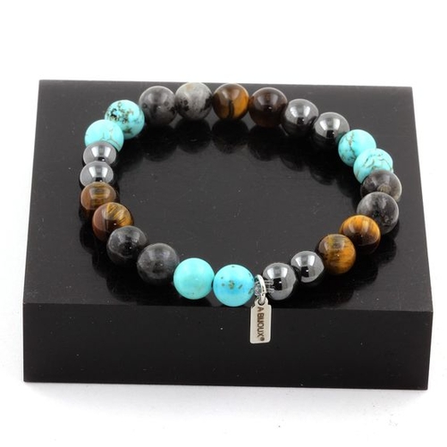 Labradorite + Tiger's Eye + Turquoise + Hematite Bracelet 8 mm Beads.