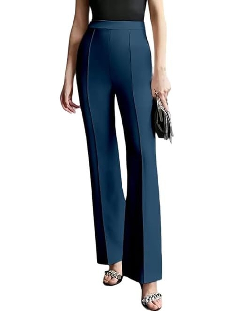 BLUE Casual Polyester Blend High Waist Elastic Band with Pleated
