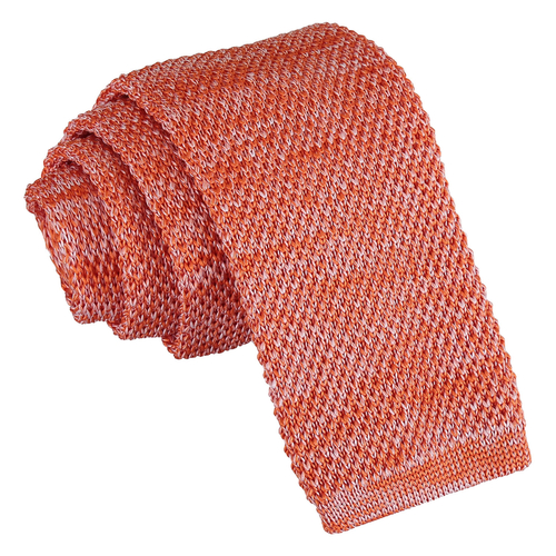 Melange Plain Speckled Knitted Skinny Tie - Orange