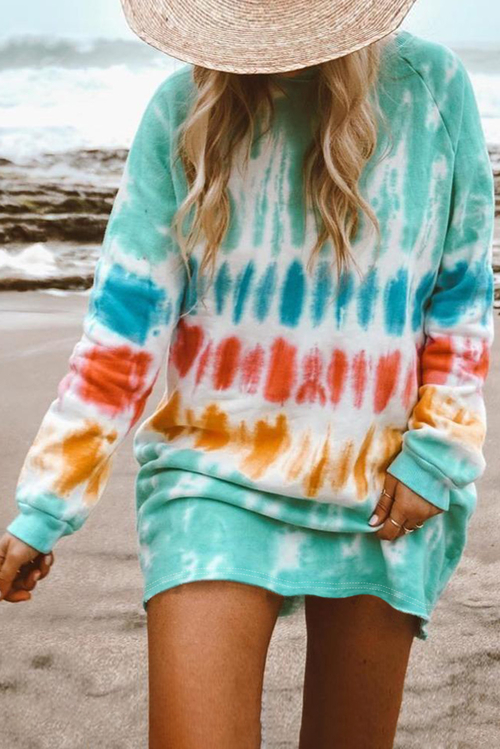 Fashion Tie Dye Long Sleeve Sweatshirt Dress