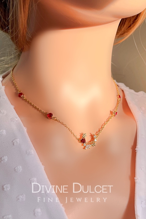 “Fairy Garden” 24K Red CZ Necklace