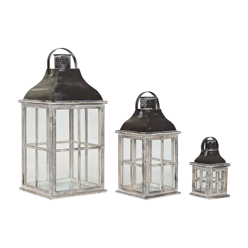 Lanterns DKD Home Decor Worn Crystal Grey Wood Brown (32 x 32 x 68 cm)