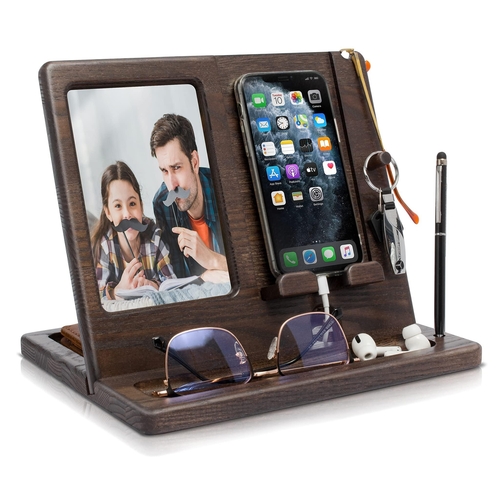 Wood Phone Docking Station Key Holder Wallet Photo Frame 4 —Ö 6 inch